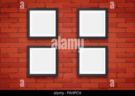 Red brick wall with picture frames Stock Vector