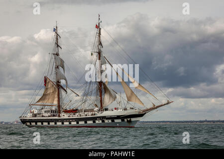 The British tallship brig Stavros S Niachos sailing out of Dublin out of Dublin Stock Photo