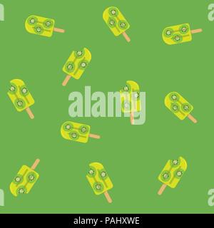 vector green kiwi Popsicle ice cream seamless background Stock Vector