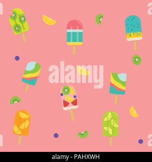seamless background pastel Popsicle, fruit Popsicle, ice cream, sweet Summer pastel concept Stock Vector