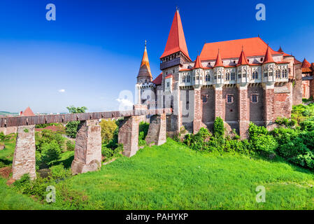 Corvin Castle, Romania - Amazing spring landscape in Hunedoara, Transylvania region of Eastern Europe. Stock Photo