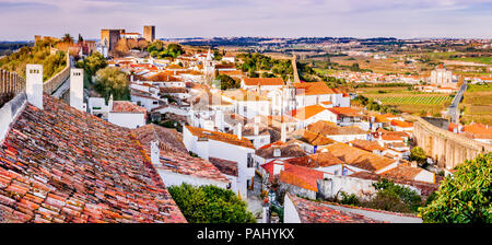 Obidos stonewalled city in Portugal Stock Photo