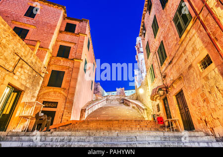 Dubrovnik, Croatia. Staircase to Jesuit Church of St. Ignatius Loyola, the old Collegium Ragusinum in Ragusa. Stock Photo