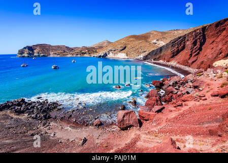 Santorini, Greece. Red Beach is one of the most beautiful and famous beaches of Thira island, Aegean Sea, Cyclades. Stock Photo