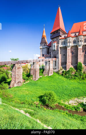 Corvin Castle, Romania - Amazing spring landscape in Hunedoara, Transylvania region of Eastern Europe. Stock Photo