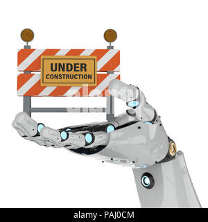 3d rendering robotic hand holding under construction signon white background Stock Photo