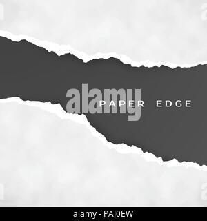 Old gray torn paper isolated over black background. Torn paper edge. Paper texture. Rough broken border of paper stripe. Vector Stock Vector