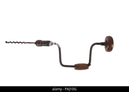 old hand drill on white Stock Photo