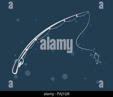 White fishing rod on blue background. Abstract logo. Vector illustration. Hobbies Stock Vector