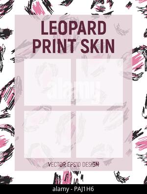 Pink leopard print skin. Leaflet template. Vector illustration. Stock Vector