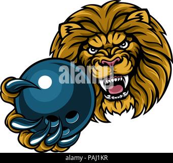 Lion Bowling Ball Sports Mascot Stock Vector