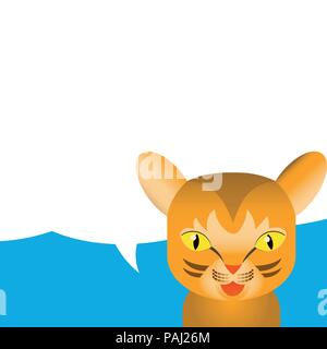 Cartoon of cute cat. kitty with speech bubble on blue background  - Vector illustration. Stock Vector