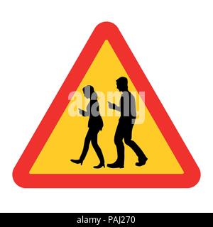 Road side of people across the street with phones - vector iconic design. Stock Vector