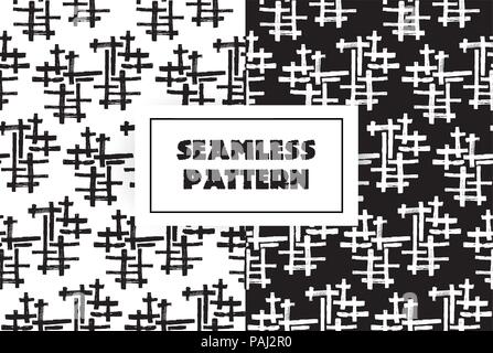 Abstract black white lines seamless pattern. Hand drawn graphic. May use it ffor mens clothing Stock Vector