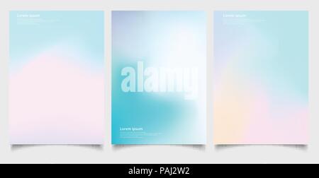 Abstract holographic poster set with gradient mesh retro style. Iridescent graphic template for brochure, banner, wallpaper, mobile screen, annual rep Stock Vector