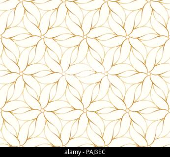 Seamless golden flower pattern on white background Stock Vector