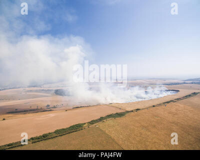 Aerial shot of Wildfire in Friston, East Sussex Stock Photo