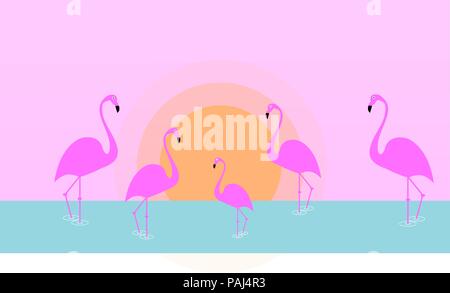 Flamingo bird illustration design on background. Minimal flat style Stock Vector