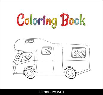 Camping car vector concept, Coloring pages for kids Vector illustration eps 10. Stock Vector