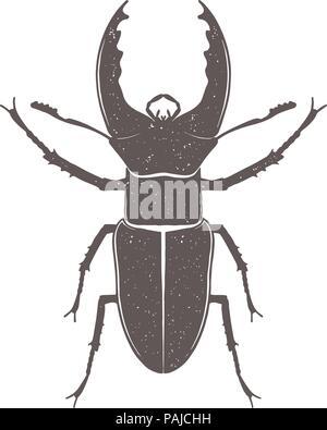 Vintage brown deer beetle emblem. Grunge badge, typogrphic symbol suitable for T-shirts or print. Isolated vector illustration Stock Vector