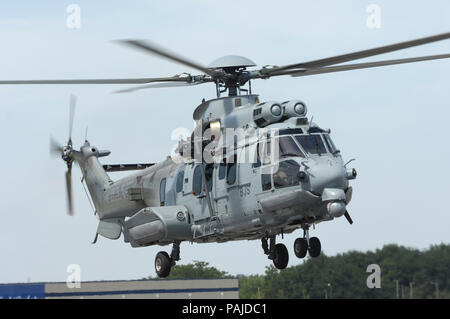 French Army Eurocopter EC-725 Cougar landing at the 2006 Farnborough International Airshow Stock Photo