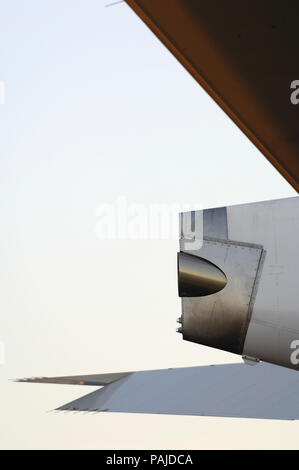 tail of the Airbus A380-800 parked in the static-display at the 2006 Farnborough International Airshow