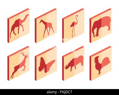 Animal isometric icon set. Mammals and birds. Vector illustration Stock Vector