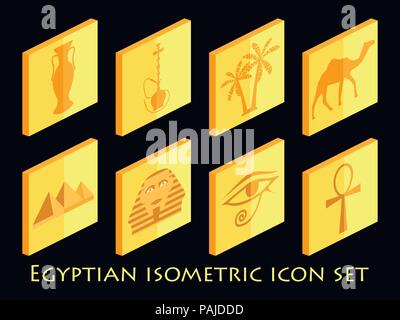 Egyptian isometric icon set. Symbols of Egypt. Tourism and adventure. Vector illustration Stock Vector