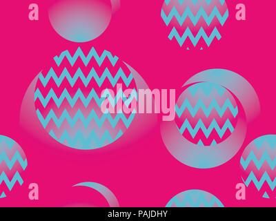 Circles and zigzags, geometric seamless pattern in the style of the 80s. Retrowave. Vector illustration Stock Vector