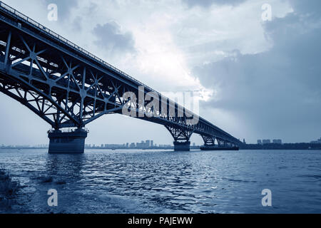 The Nanjing Yangtze River Bridge is the first bridge on the Yangtze River designed and built by China. Stock Photo