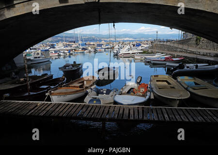 Icici village bridge and harbor in Opatija riviera, Kvarner, Croatia Stock Photo