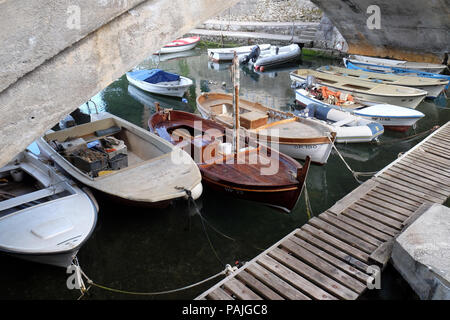 Icici village bridge and harbor in Opatija riviera, Kvarner, Croatia Stock Photo