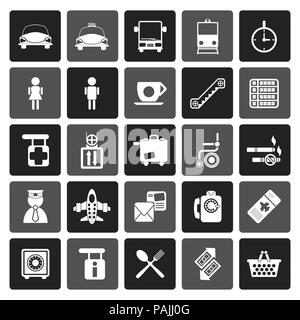 Flat Airport, travel and transportation icons -  vector icon set Stock Vector
