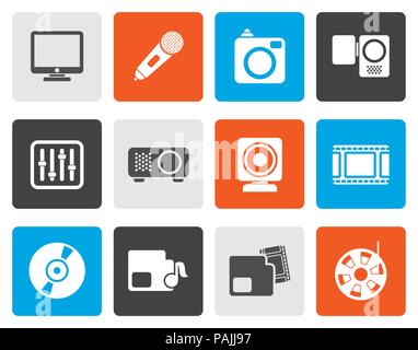Flat Media equipment icons - vector icon set Stock Vector