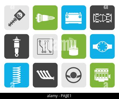 Flat Realistic Car Parts and Services icons - Vector Icon Set 2 Stock Vector