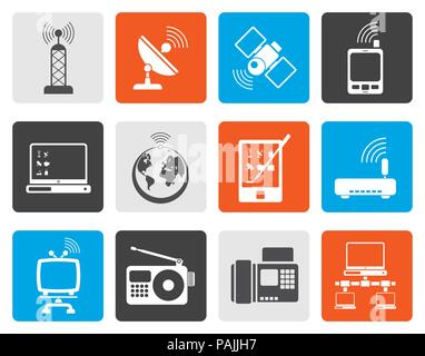 Flat communication and technology icons - vector icon set Stock Vector