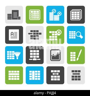 Flat Database and Table Formatting Icons - Vector Icon Set Stock Vector