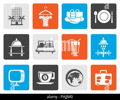 Flat Hotel, motel and holidays icons - vector icon set Stock Vector