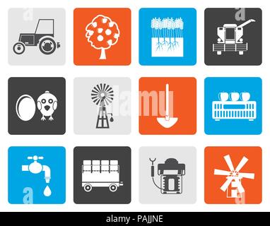Flat farming industry and farming tools icons - vector icon set Stock Vector