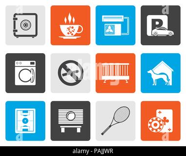 Flat hotel and motel amenity icons - vector icon set Stock Vector