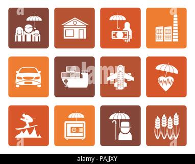 Silhouette different kind of insurance and risk icons - vector icon set ...