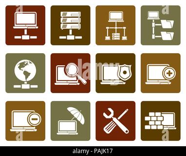 Flat Network, Server and Hosting icons - vector icon set Stock Vector