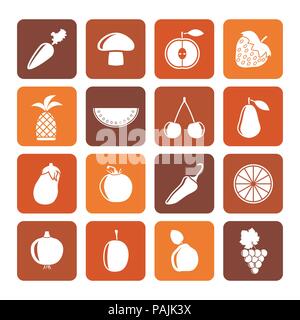 Flat Different kinds of fruits and Vegetable icons - vector icon set Stock Vector