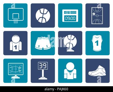 Flat Basketball and sport icons - vector Icon Set Stock Vector