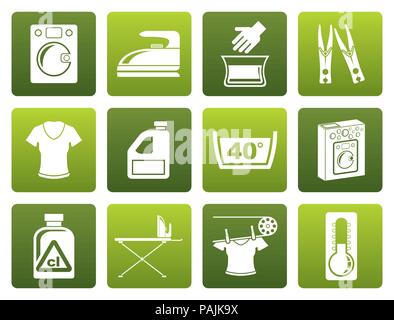 Flat Washing machine and laundry icons - vector illustration Stock Vector