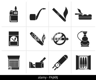 Black Smoking and cigarette icons - vector icon set Stock Vector