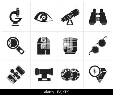 Silhouette Optic and lens equipment icons - vector icon set Stock ...