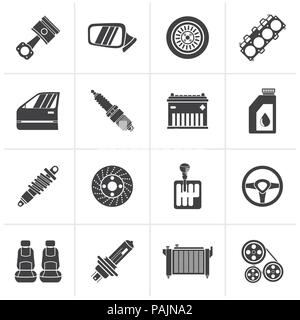 Black Detailed car parts icons - vector icon set Stock Vector