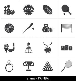 Black Sport equipment icons - vector icon set Stock Vector