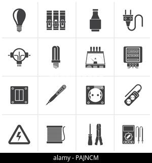 Black Electrical devices and equipment icons - vector icon set Stock Vector